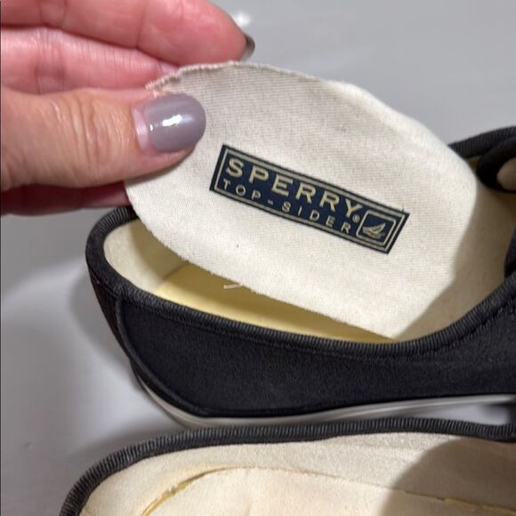 Sperry Women's Black Canvas and Leather shoe string Boat Sneakers - Picture 9 of 10